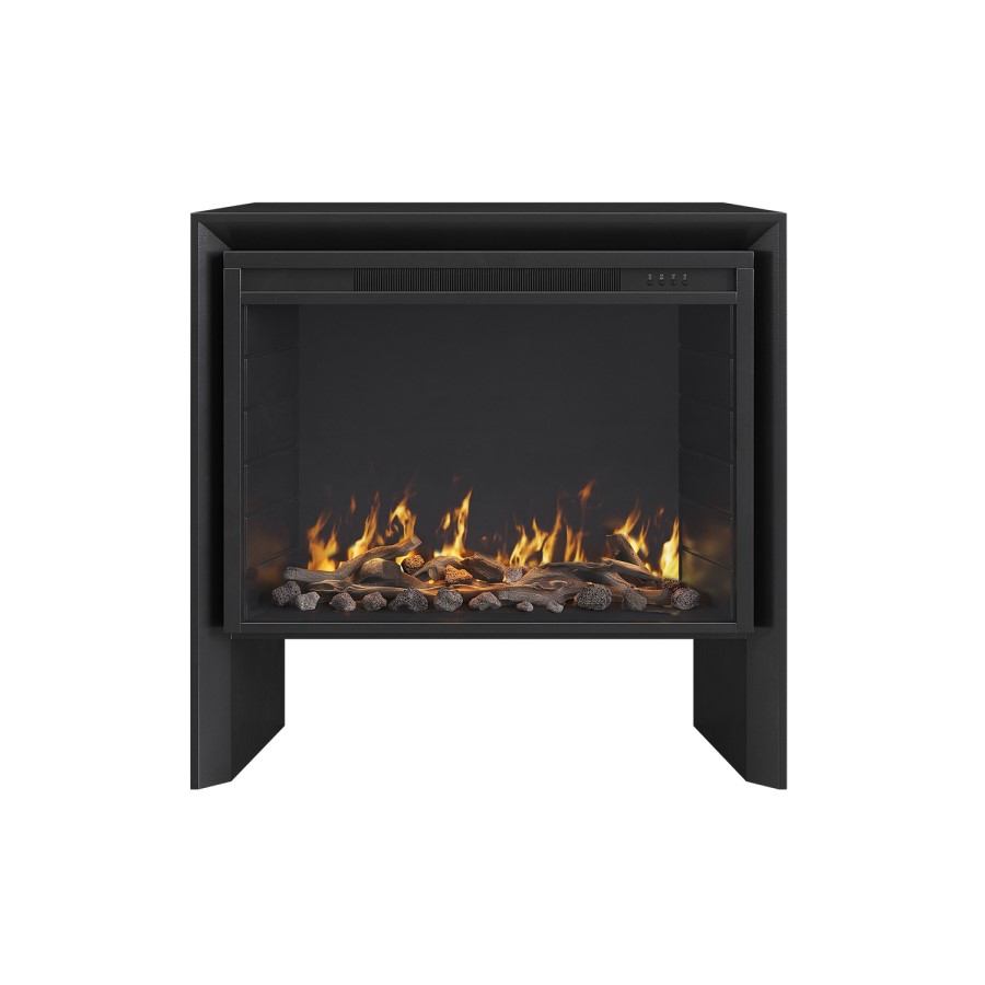 Freestanding Flueless Black Electric Fire with Log Store - AmberGlo