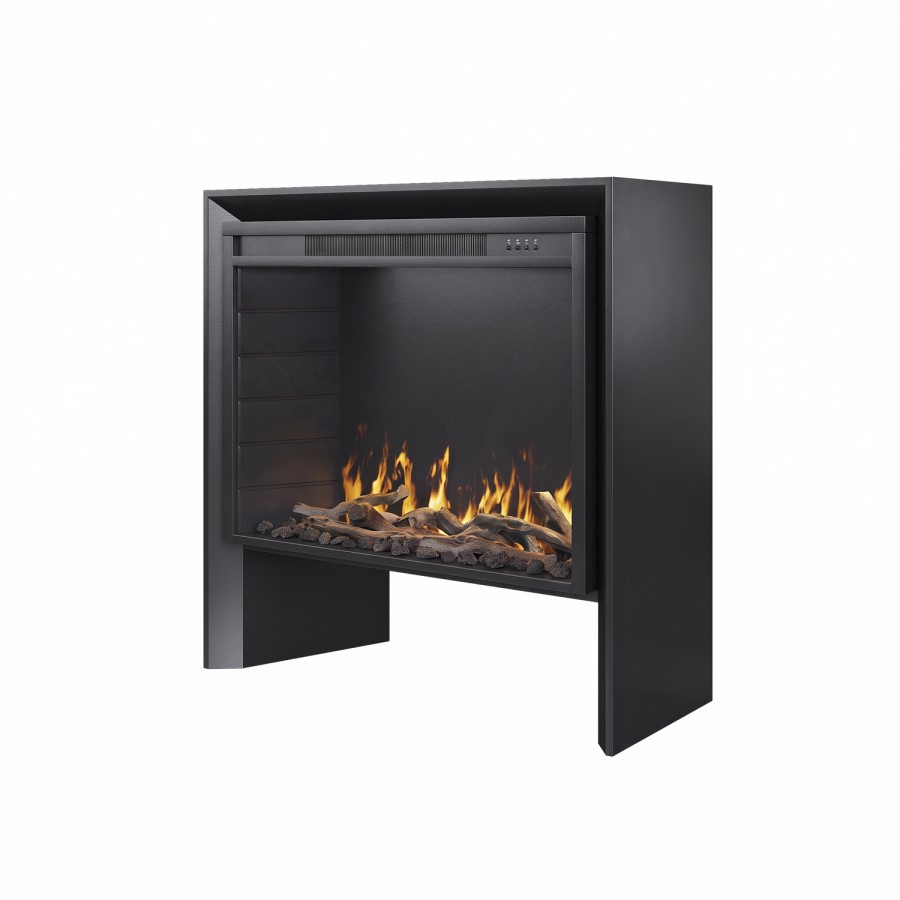 Freestanding Flueless Black Electric Fire with Log Store - AmberGlo