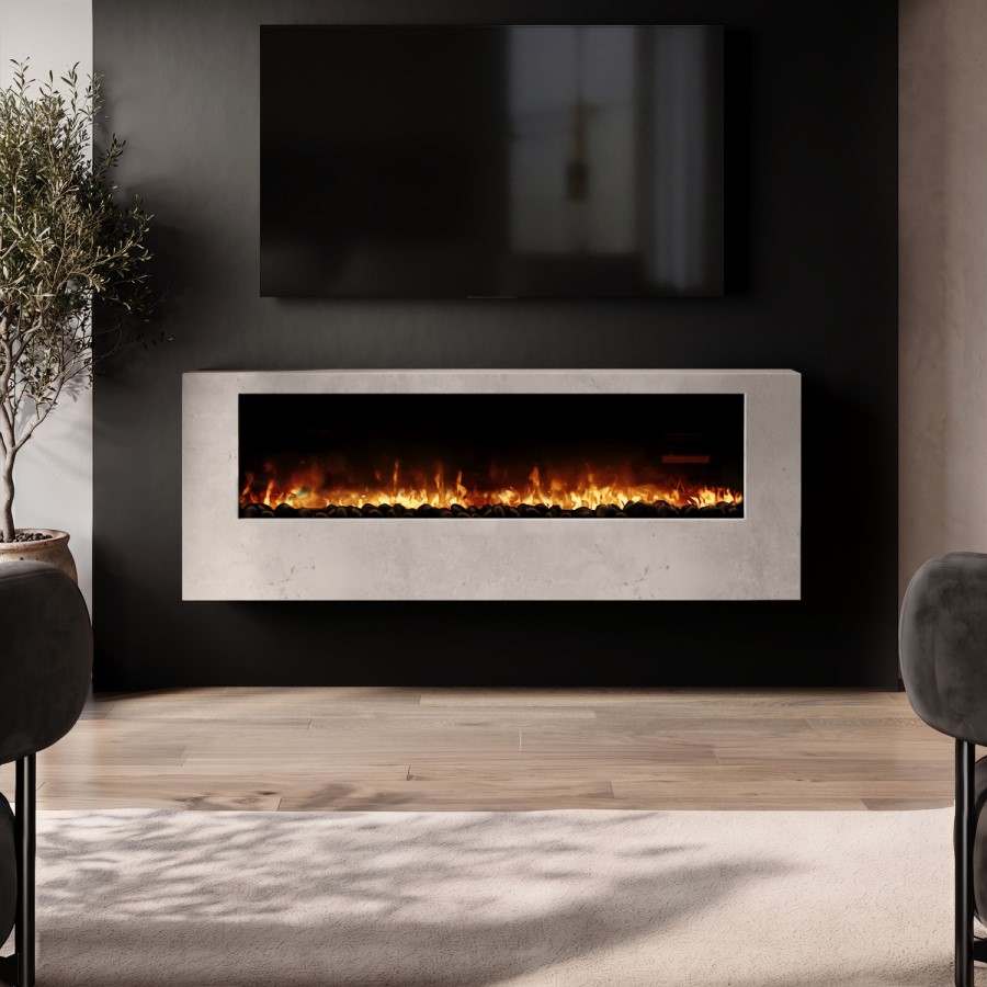 Wall-Mounted Electric Fire with Stone Effect Surround - 60 Inch - AmberGlo