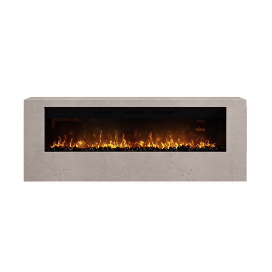 Wall-Mounted Electric Fire with Stone Effect Surround - 60 Inch - AmberGlo