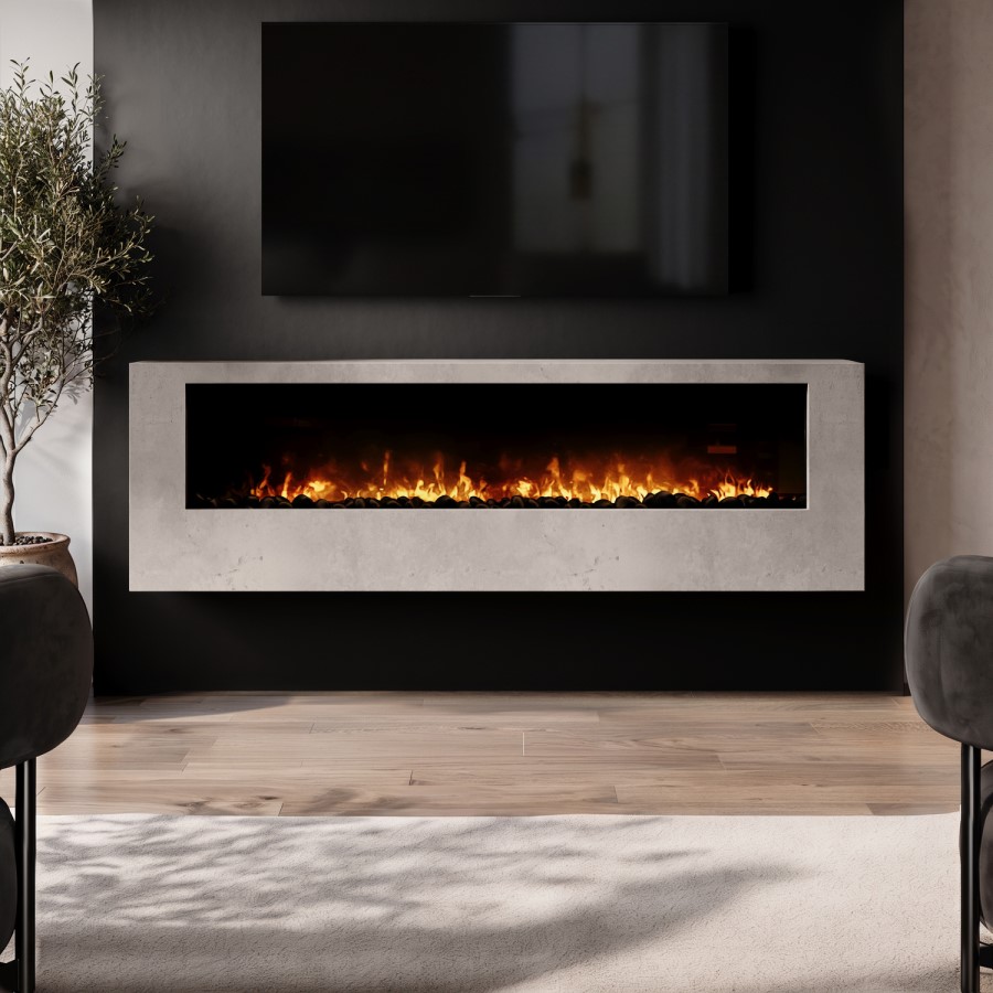 Wall-Mounted Electric Fire with Stone Effect Surround - 70 Inch - AmberGlo