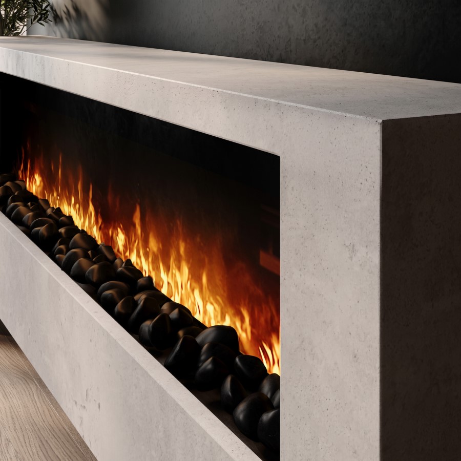 Wall-Mounted Electric Fire with Stone Effect Surround - 70 Inch - AmberGlo