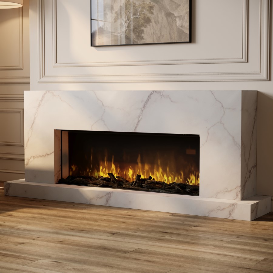 Freestanding Electric Fire with Marble Surround - 60 Inch - AmberGlo