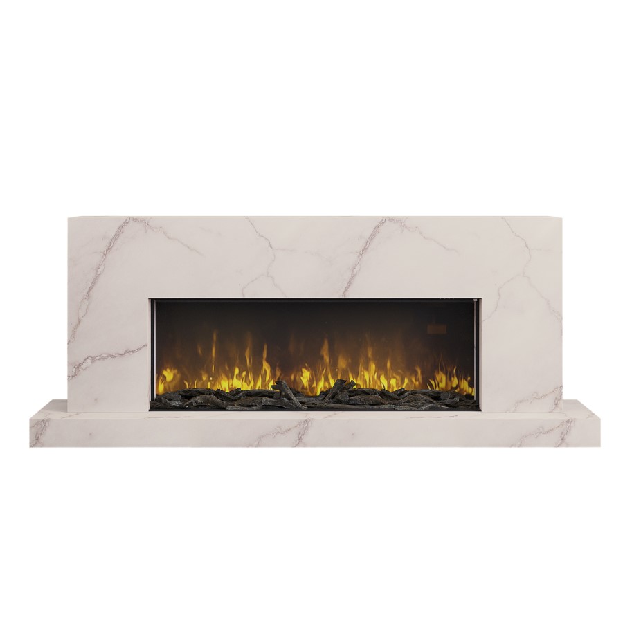 Freestanding Electric Fire with Marble Surround - 60 Inch - AmberGlo