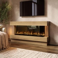 Freestanding Oak 3-Sided Electric Fire with Logs - 60 Inch - AmberGlo