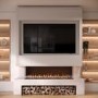 Self Build Media Wall with 3-Sided 50 inch Electric Smart Fireplace with Log Store - AmberGlo