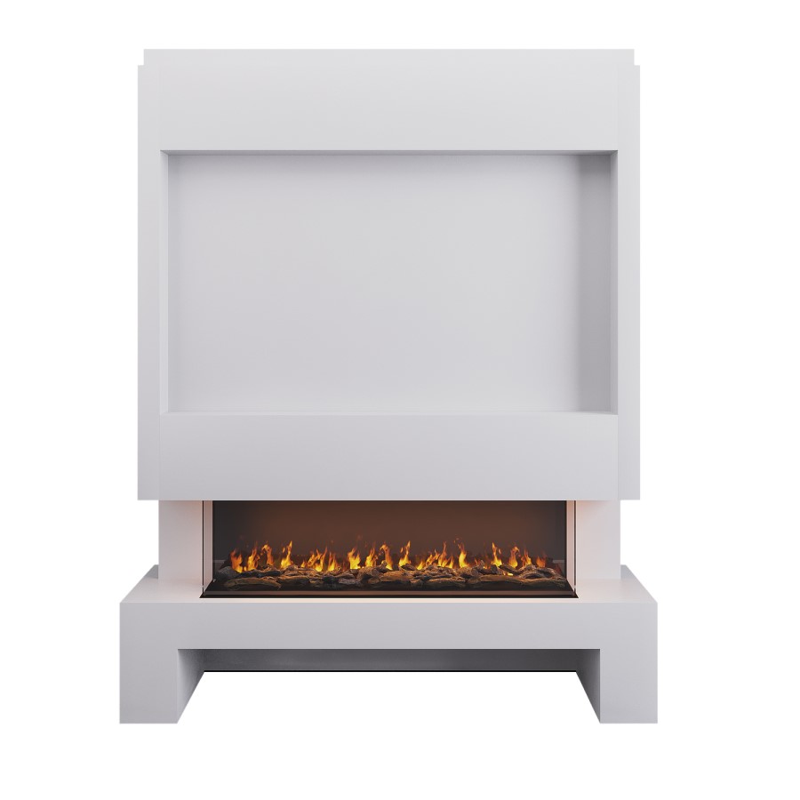 Self Build Media Wall with 3-Sided 50 inch Electric Smart Fireplace with Log Store - AmberGlo