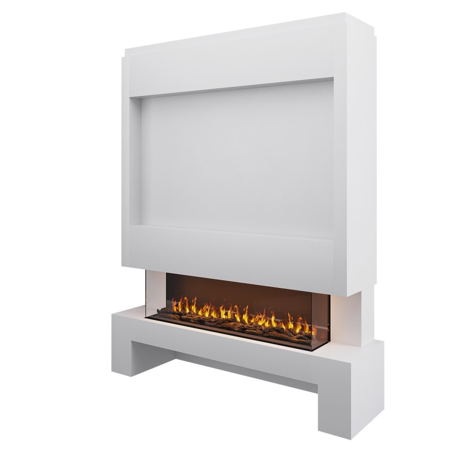 Self Build Media Wall with 3-Sided 50 inch Electric Smart Fireplace with Log Store - AmberGlo