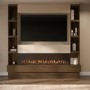 Self Build Walnut Media Wall with Black 3-Sided Inset Electric Fireplace with Shelving - 50 Inch - AmberGlo