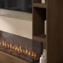Self Build Walnut Media Wall with Black 3-Sided Inset Electric Fireplace with Shelving - 50 Inch - AmberGlo