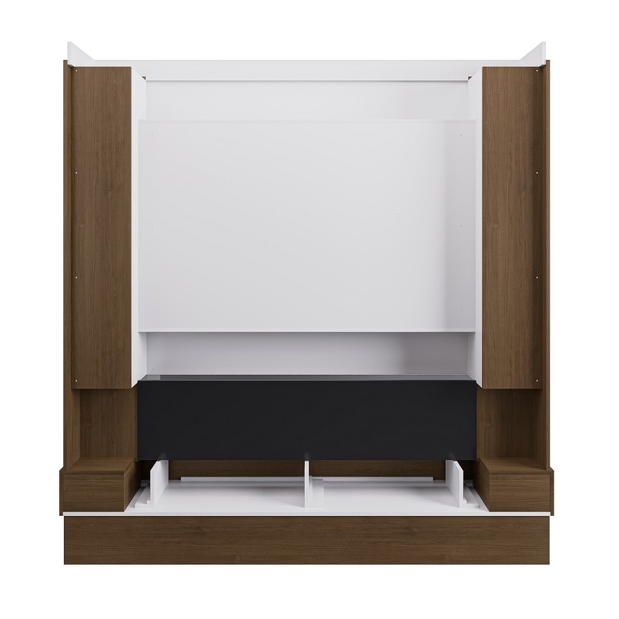 Self Build Walnut Media Wall with Black 3-Sided Inset Electric Fireplace with Shelving - 50 Inch - AmberGlo
