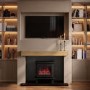 Self Build Media Wall with Oak Beam and Electric Log Burner-Style Smart Stove - AmberGlo
