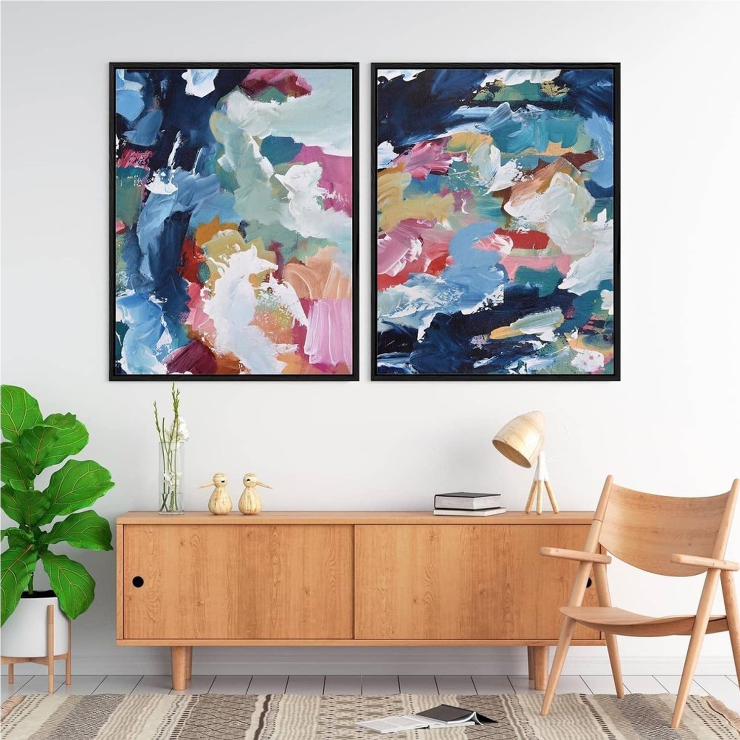 Abstract Large Framed Set of 2 Canvas Prints - Abstract House ...
