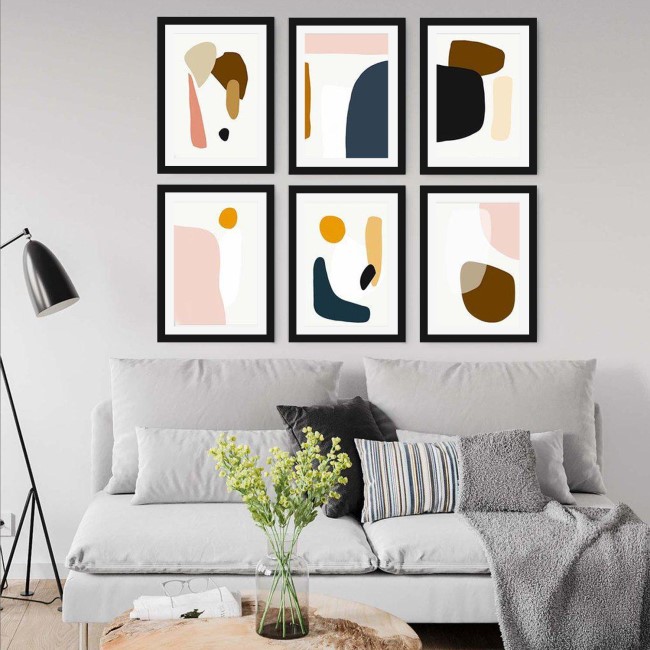 Colourful Abstract Shapes Black Framed Gallery Wall Art Set - Abstract House