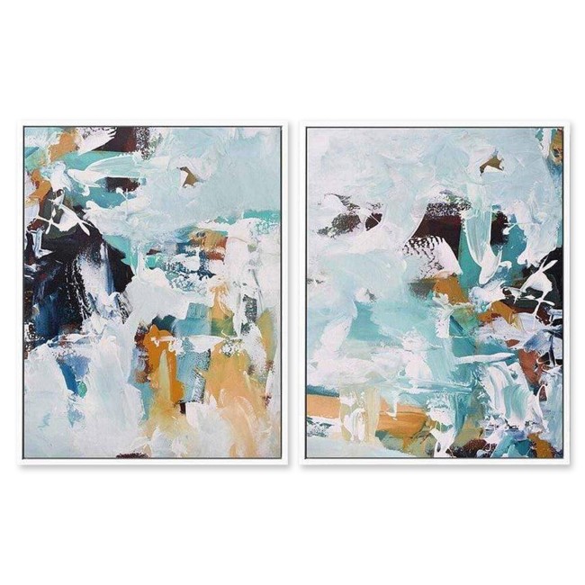 Teal Abstract Large Framed Set of 2 Canvas Prints- Abstract House