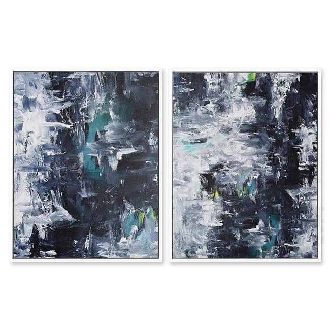 Dark Blue & Grey Abstract Large Framed Set of 2 Canvas Prints - Abstract House