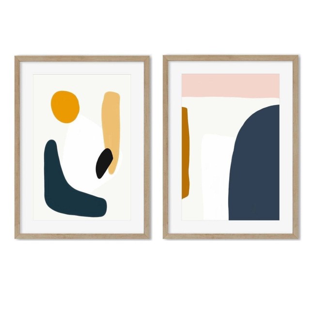 Pink & Blue Abstract Shapes Set of 2 Wood Framed Prints - Abstract House