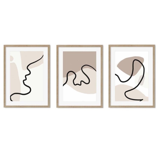 Beige & Black Abstract Lines Set of 3 Wood Framed Prints- Abstract House