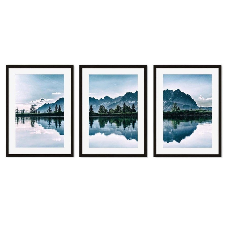 The Lake Set of 3 Wood Framed Prints - Abstract House