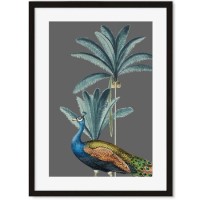 Peacock Grey Wall Art Wood Framed Print - Abstract House
