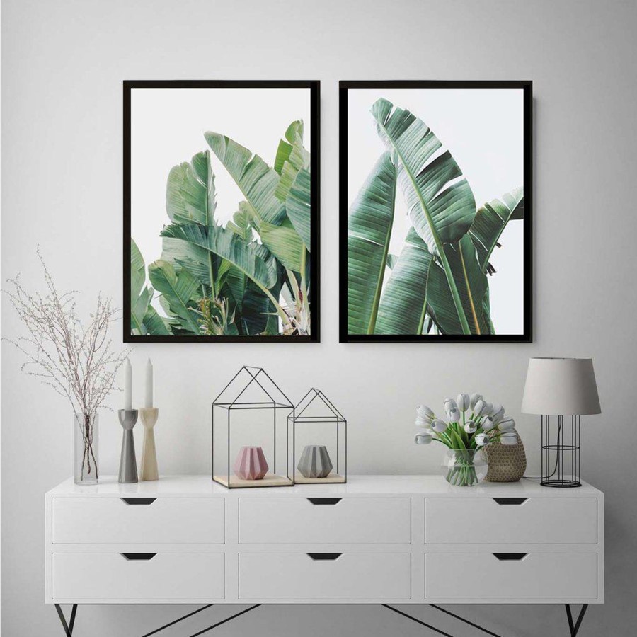 Green Banana Leaves Set of 2 Framed Prints - Abstract House