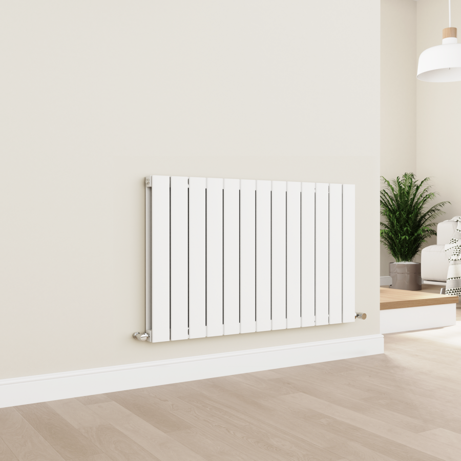 Eco Eleganza White Horizontal Flat Designer Aluminium Radiator 600x975mm Double Panel 3973 BTU