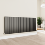 Eco Eleganza Midnight Black Horizontal Flat Designer Aluminium Radiator 600x1425mm Double Panel 5807 BTU