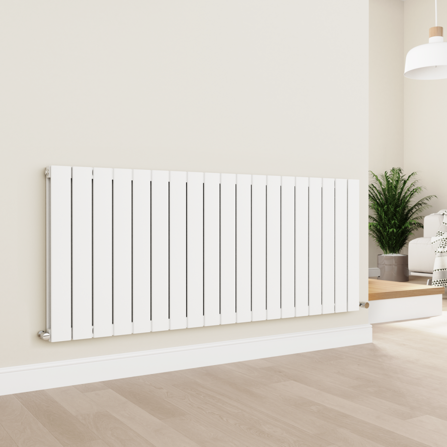 Eco Eleganza White Horizontal Flat Designer Aluminium Radiator 600x1425mm Double Panel 5807 BTU