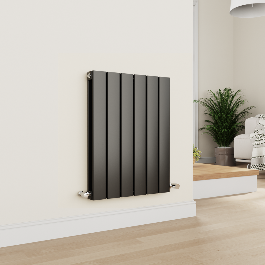 Eco Eleganza Midnight Black Horizontal Flat Designer Aluminium Radiator 600x450mm Double Panel 1834 BTU