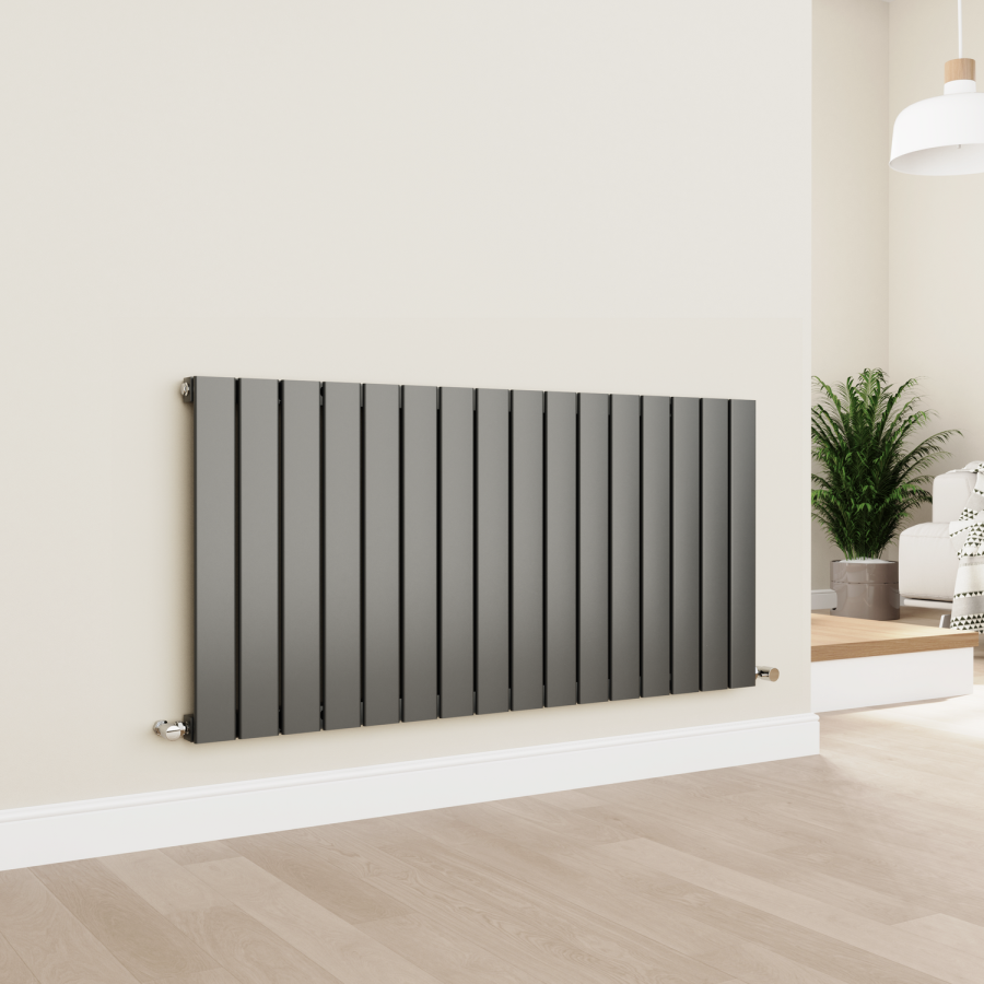 Eco Eleganza Anthracite Horizontal Flat Designer Aluminium Radiator 600x1200mm Single Panel 3683 BTU