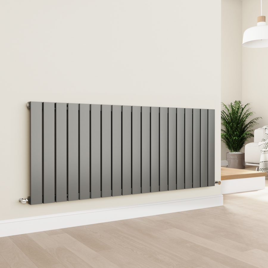 Eco Eleganza Anthracite Horizontal Flat Designer Aluminium Radiator 600x1425mm Single Panel 4373 BTU