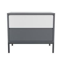 Grey Retro Wide 2 Drawer Bedside Table - Aiko