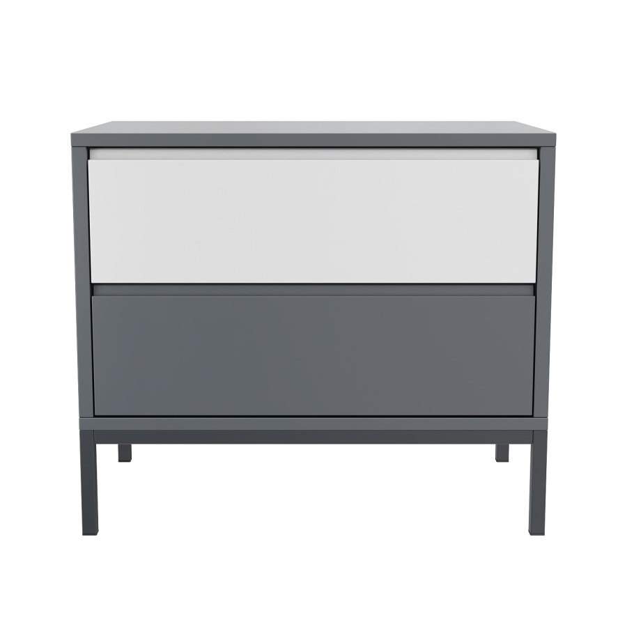 Grey Retro Wide 2 Drawer Bedside Table - Aiko