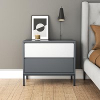 GRADE A1 - Grey Retro Wide 2 Drawer Bedside Table - Aiko