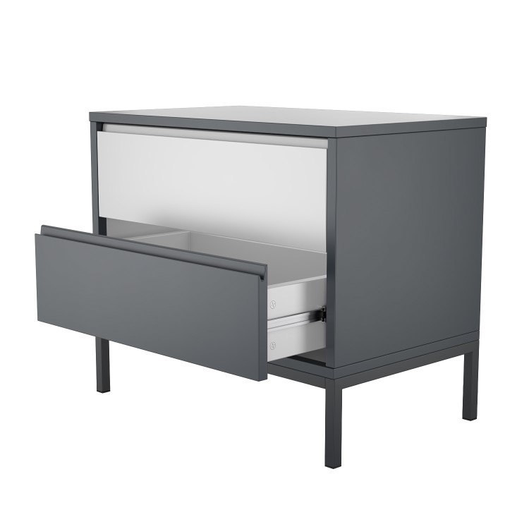 Grey Retro Wide 2 Drawer Bedside Table - Aiko