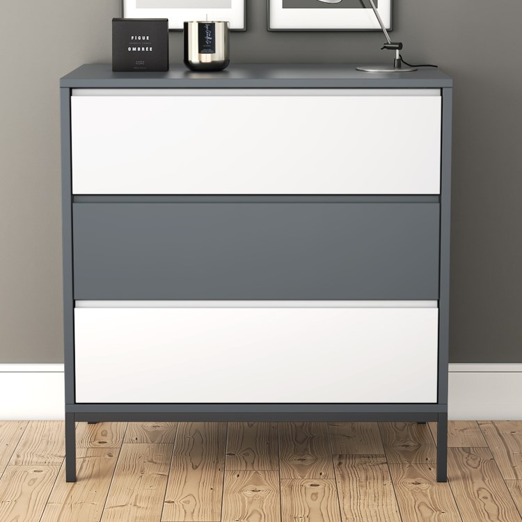 Grey Retro Chest of 3 Drawers with Legs - Aiko