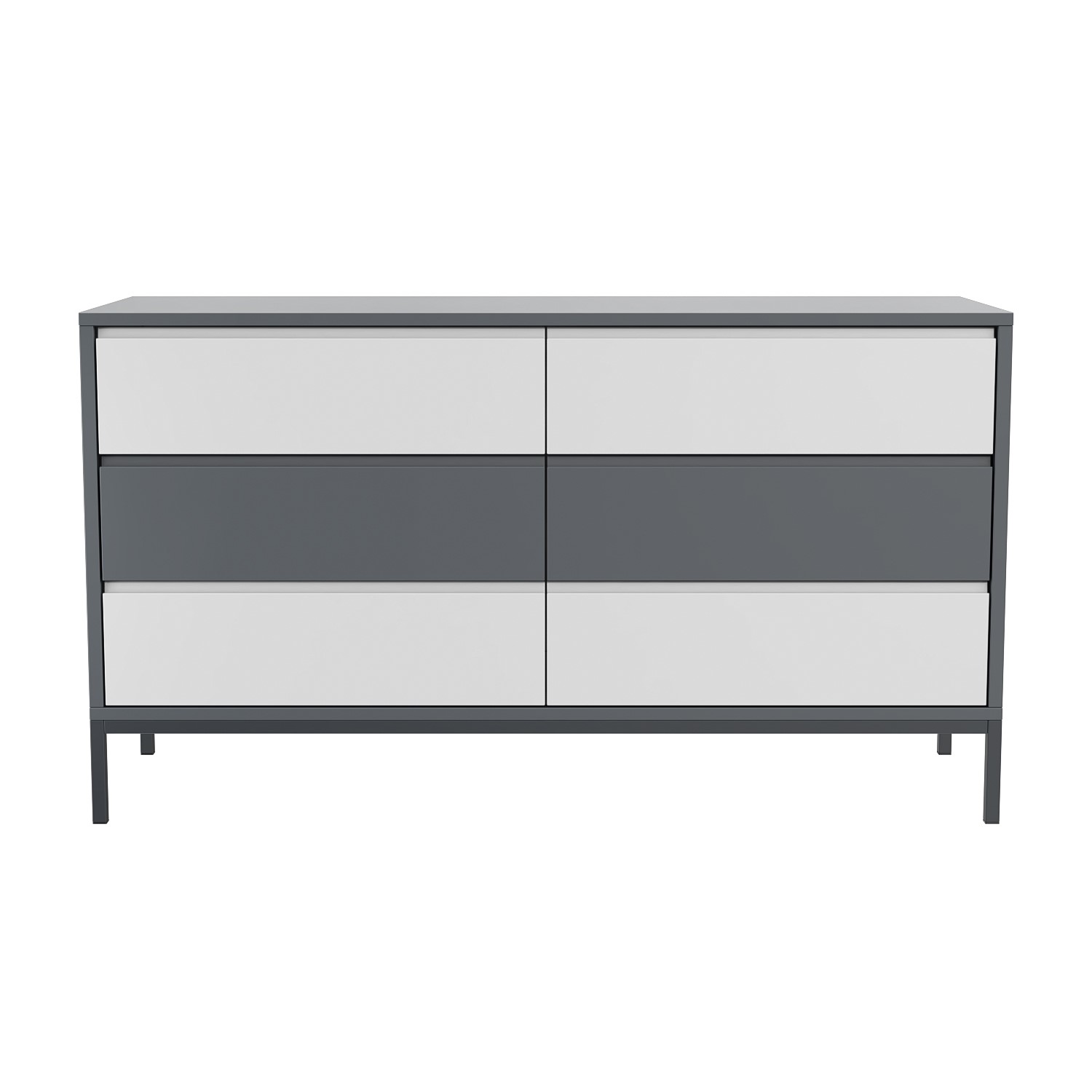 Photo of Wide grey retro chest of 6 drawers with legs - aiko