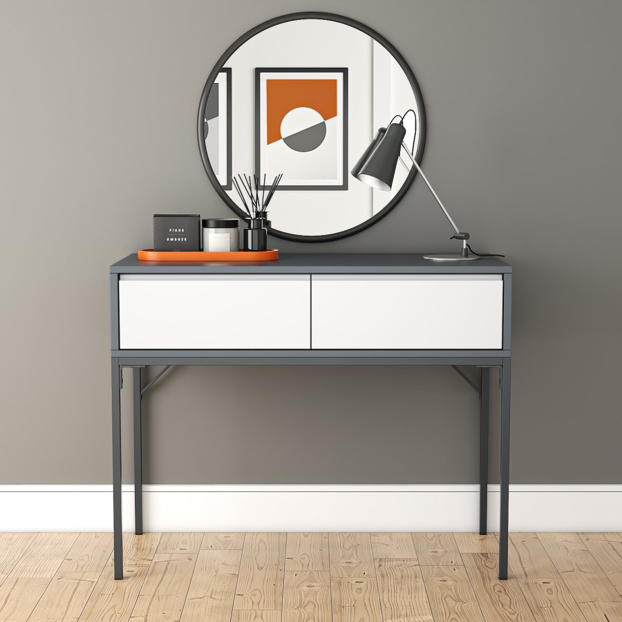 GRADE A1 - Grey Retro Dressing Table with 2 Drawers - Aiko