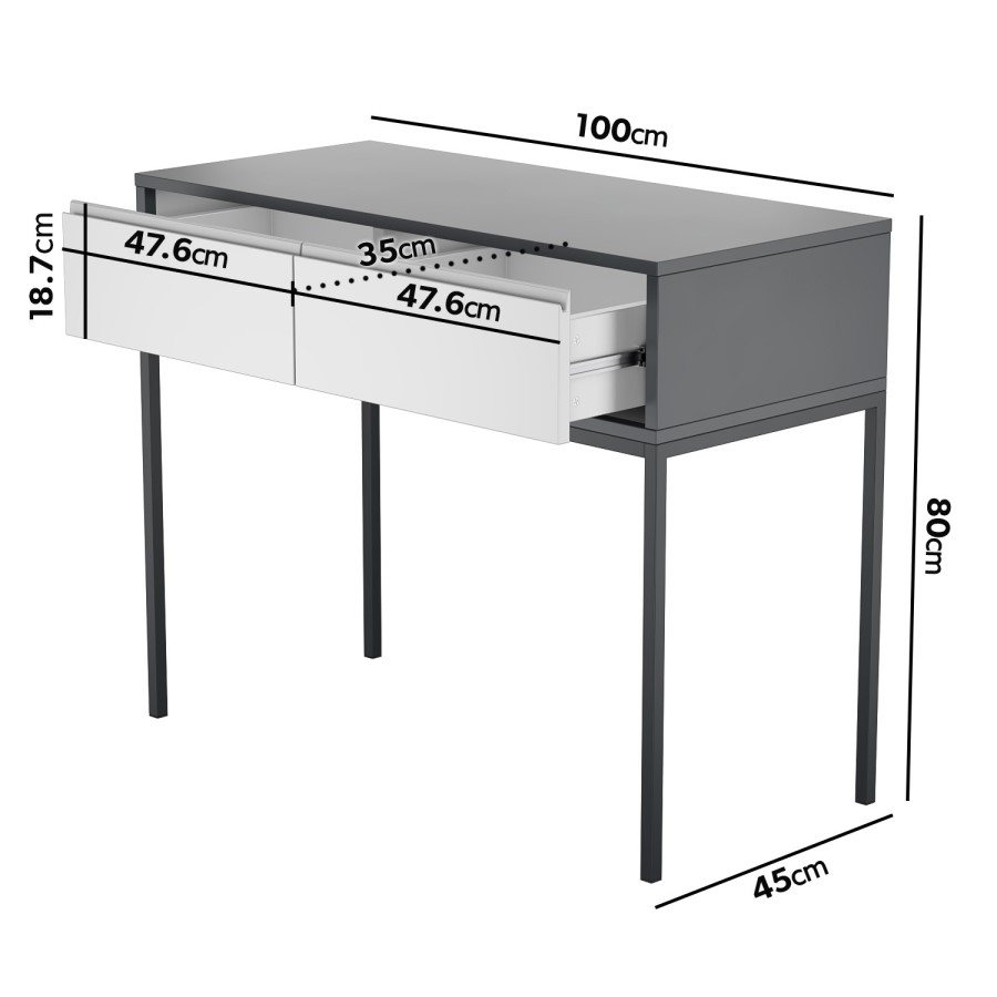 GRADE A1 - Grey Retro Dressing Table with 2 Drawers - Aiko