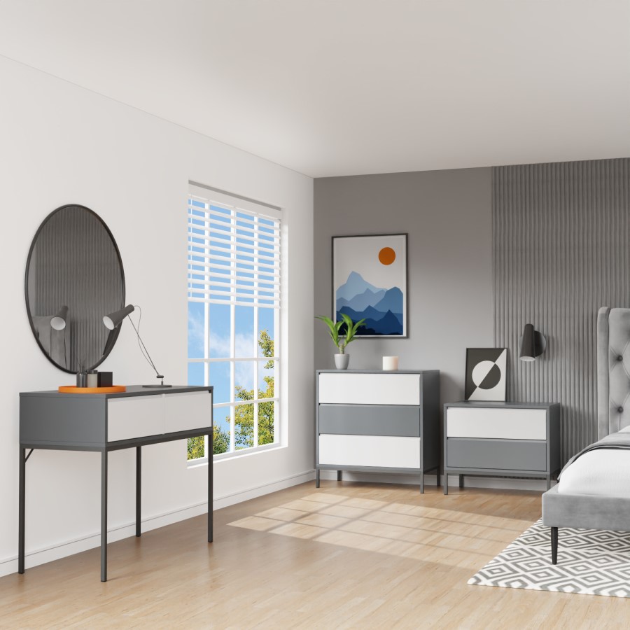 GRADE A1 - Grey Retro Dressing Table with 2 Drawers - Aiko