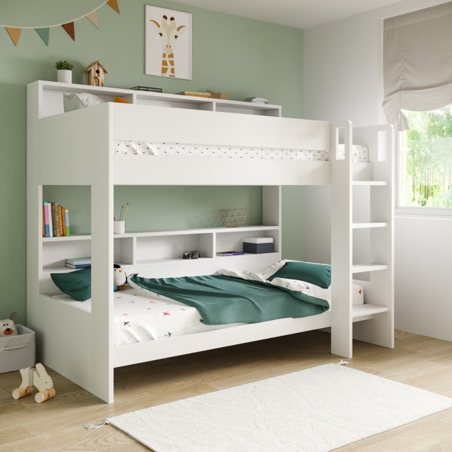 White Bunk Bed with Storage Shelves - Aire