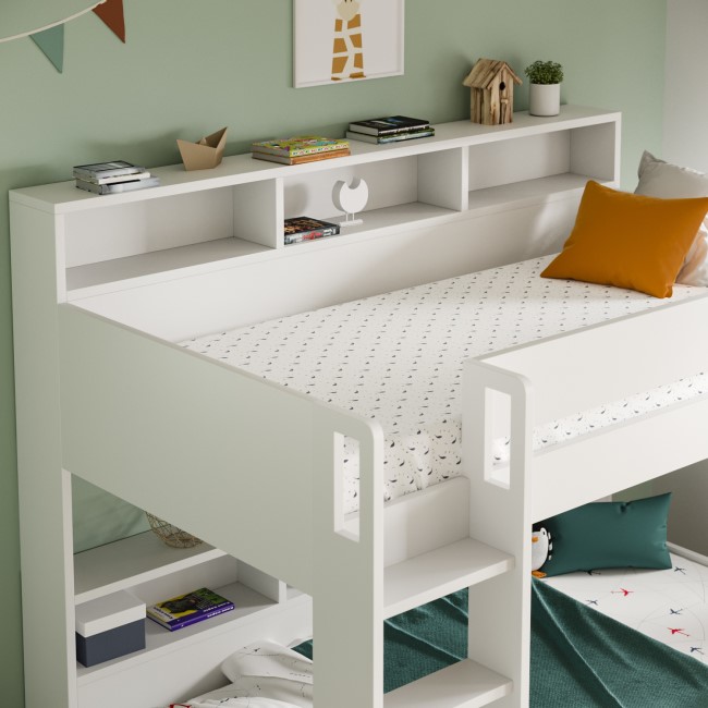 White Bunk Bed with Storage Shelves - Aire