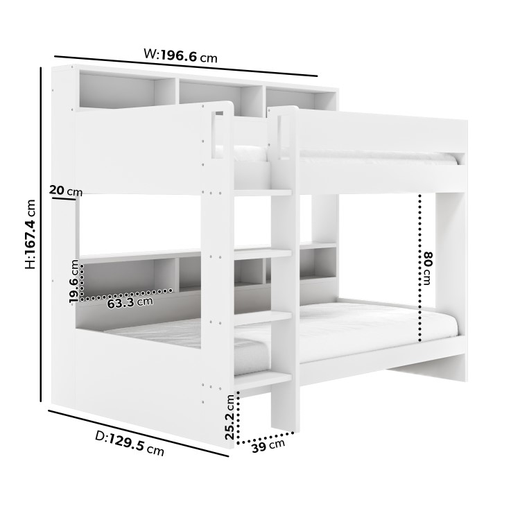 White Bunk Bed with Storage Shelves - Aire