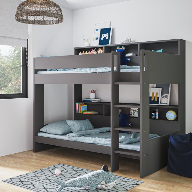 Grey Bunk Bed with Storage Shelves - Aire