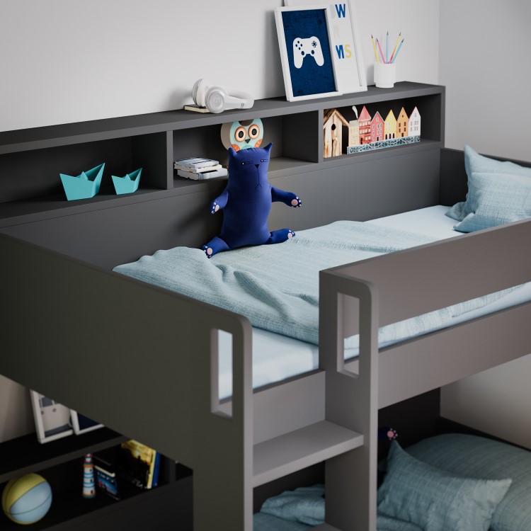 Grey Bunk Bed with Storage Shelves - Aire