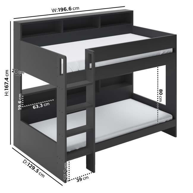 Grey Bunk Bed with Storage Shelves - Aire