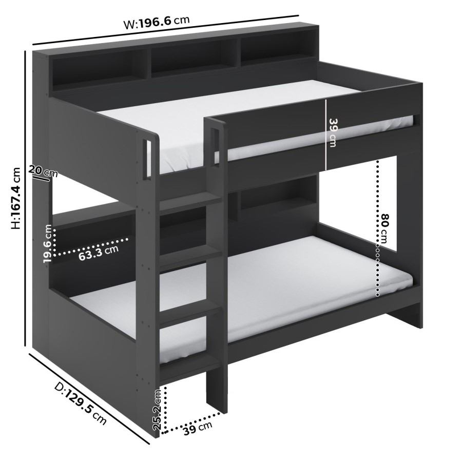 Grey Bunk Bed with Storage Shelves - Aire