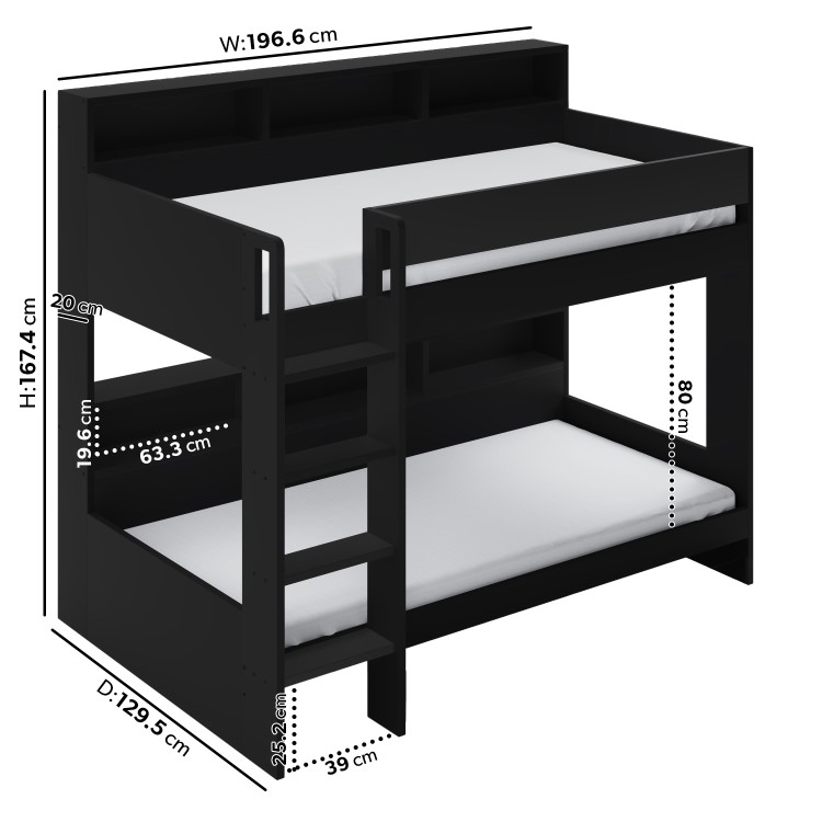 Black Bunk Bed with Storage Shelves - Aire