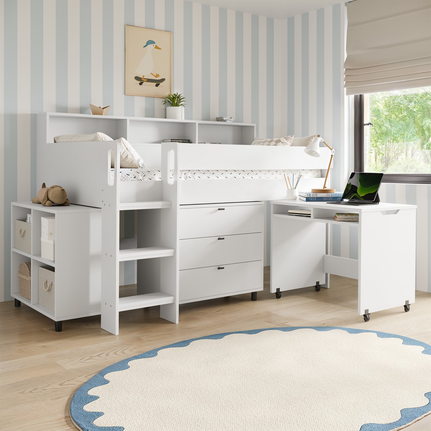 Mid Sleeper Cabin Bed Desk Storage