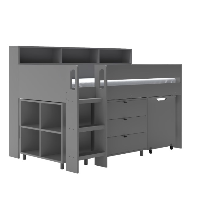 Dark Grey Mid Sleeper Cabin Bed with Desk and Storage - Aire